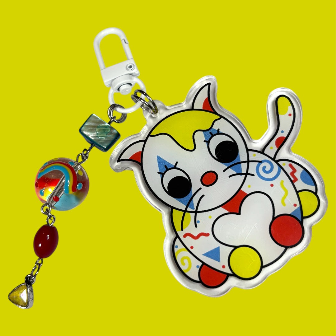 Clown Cat Beaded Bag Charm
