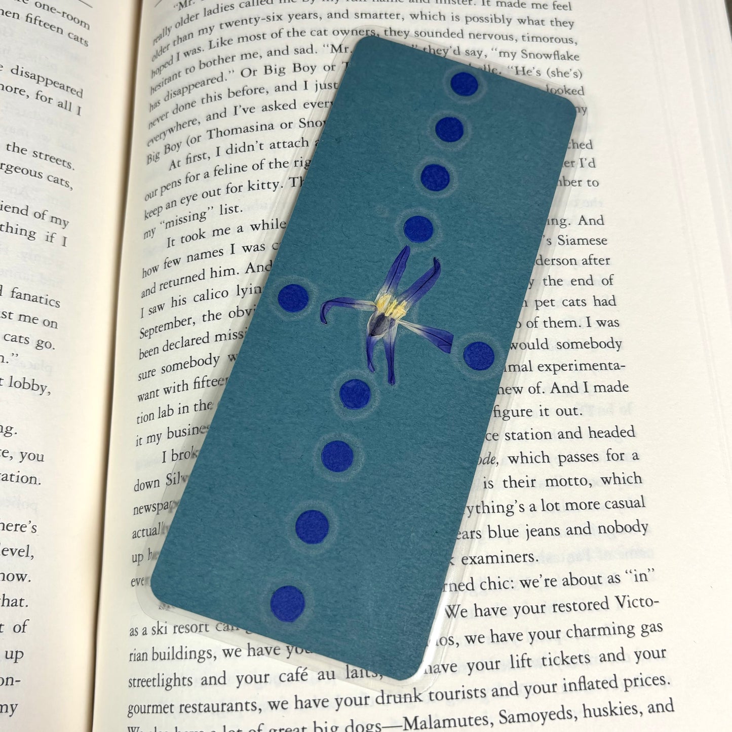 Double-Sided Blue Flower Bookmark