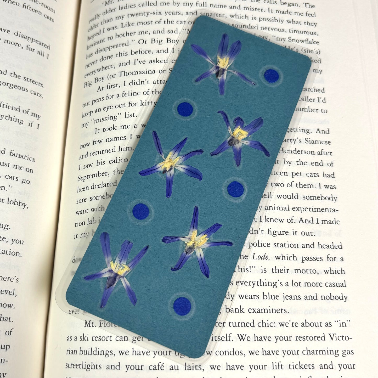 Double-Sided Blue Flower Bookmark