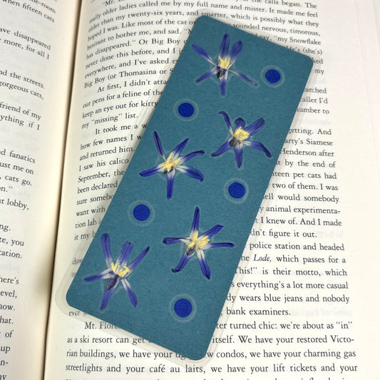 Double-Sided Blue Flower Bookmark