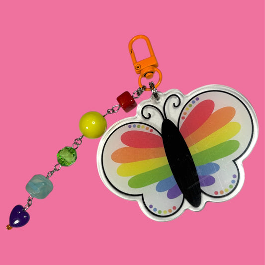 Rainbow Sky Butterfly Beaded Bag Charm